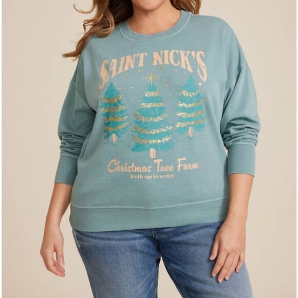 NWT Maurices 3X St Nicks Christmas Tree Farm Relaxed Fit Sweatshirt (R) - Picture 1 of 6